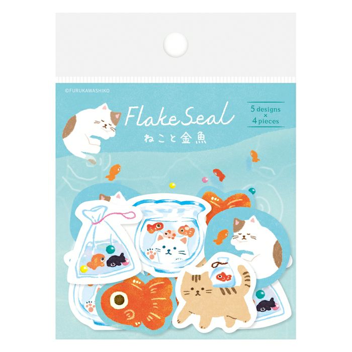 Furukawashiko Flake Sticker - Cat and Goldfish