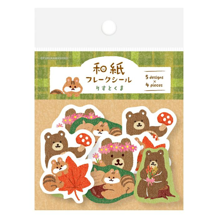 Furukawashiko Flake Sticker - Squirrel and Bear
