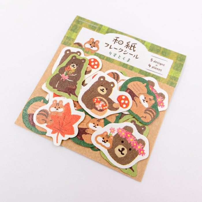 Furukawashiko Flake Sticker - Squirrel and Bear