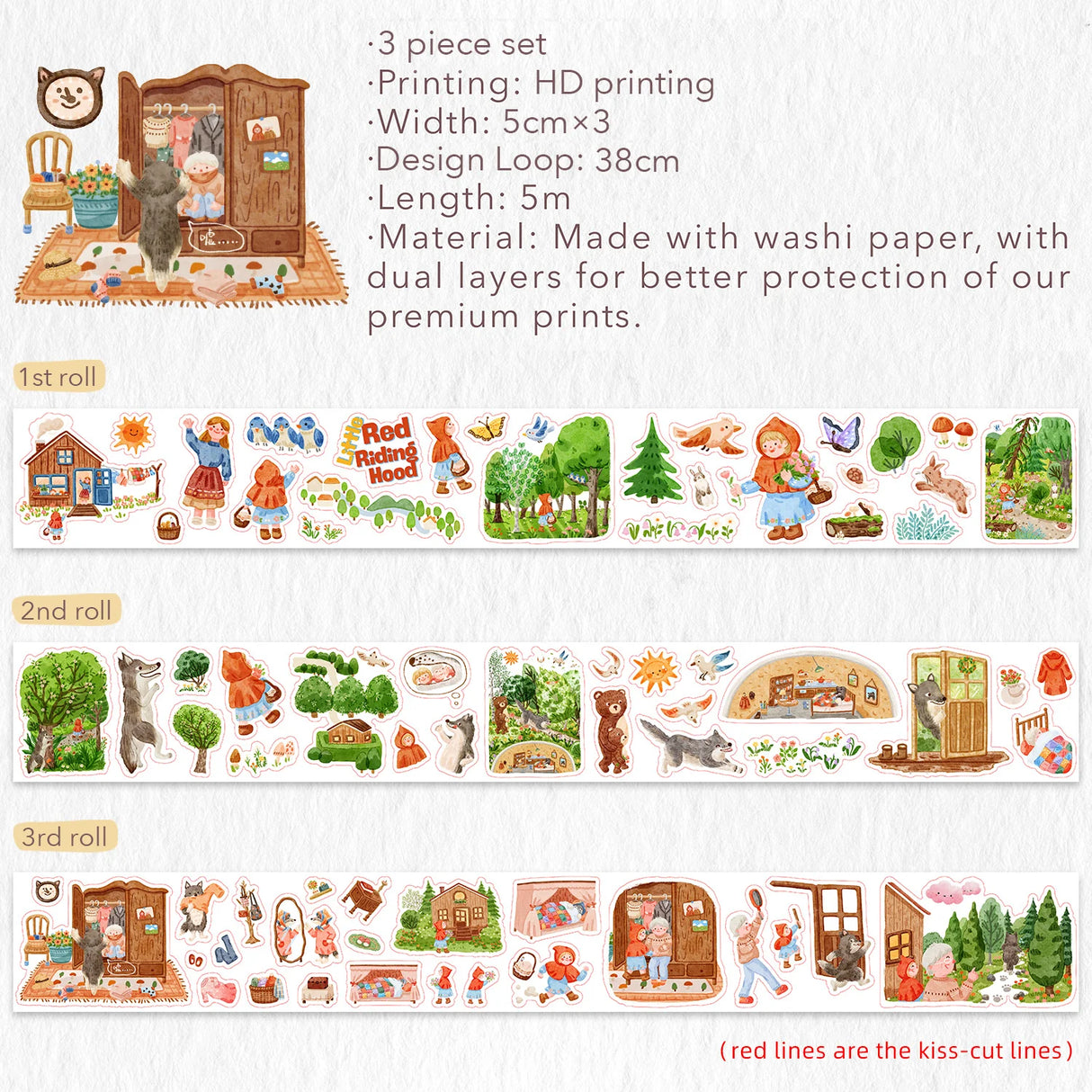 Little Red Riding Hood Washi Tape Sticker Set