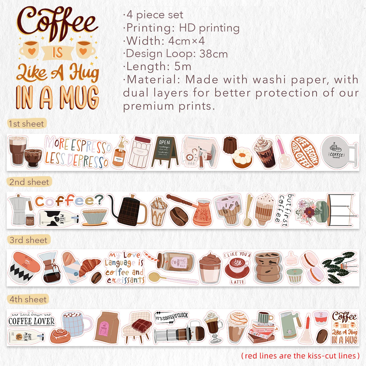 Coffee Washi Tape Sticker Set