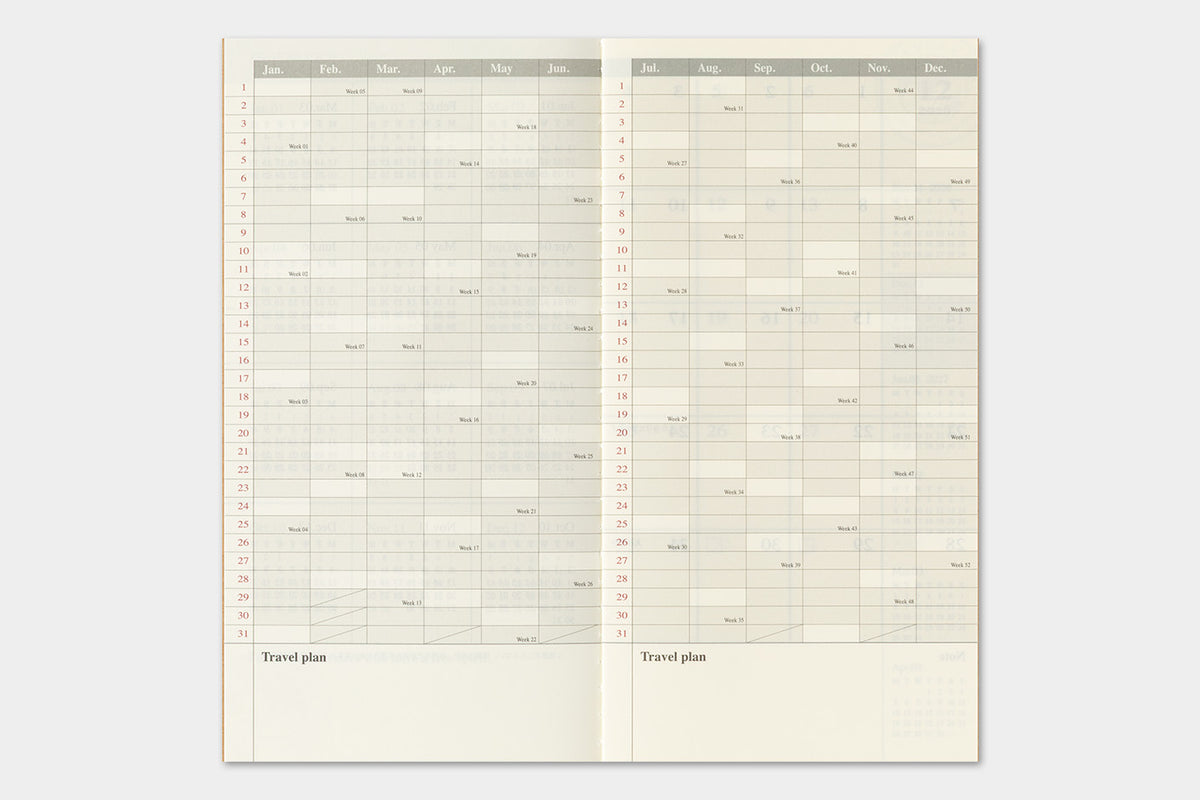 TRAVELER'S notebook 2027 Monthly Diary (Regular Size)
Welcome the upcoming year in high spirits with TRAVELER'S notebook 2027 Diary lineup where each notebook becomes unique by adding your personal flare!