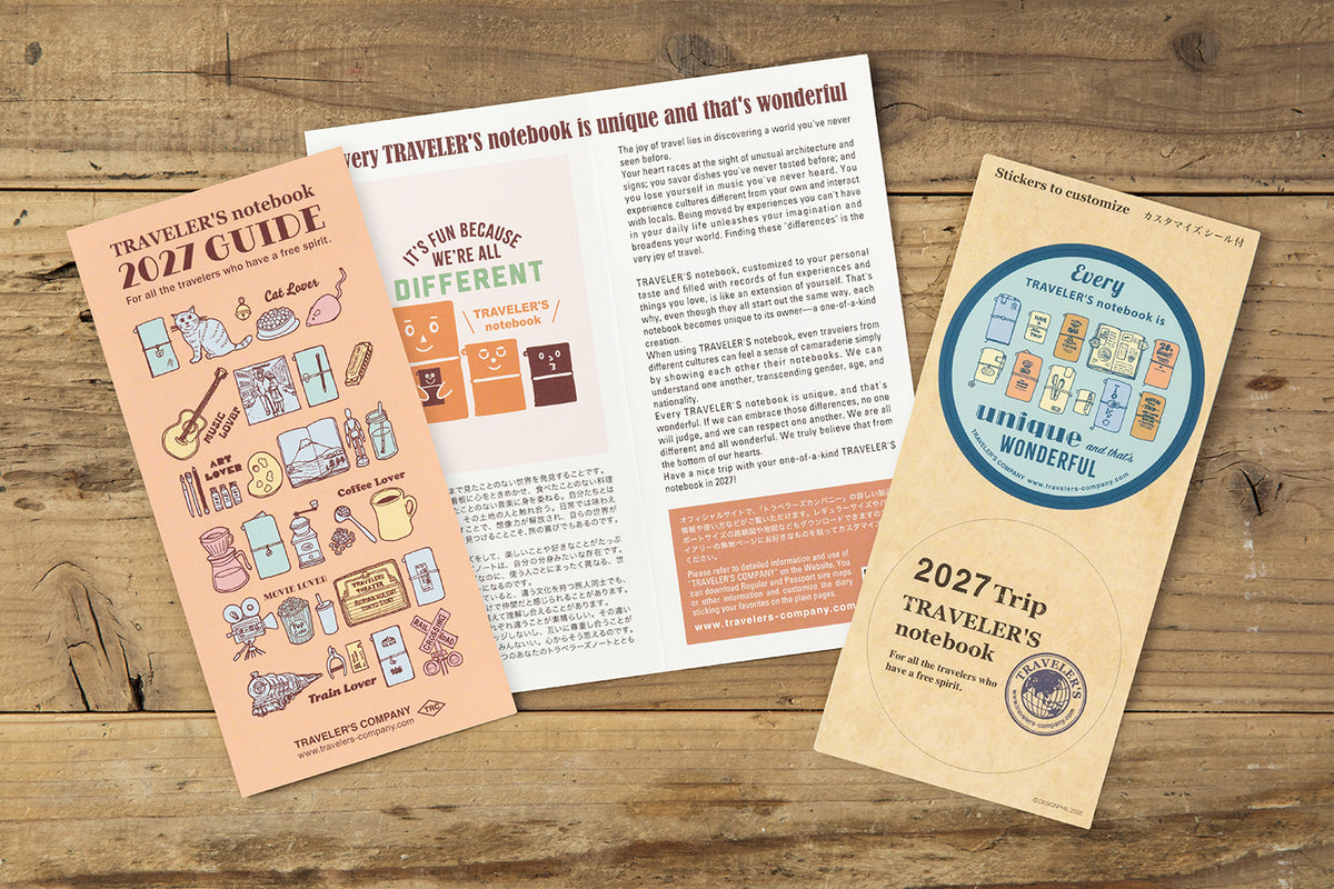 TRAVELER'S notebook 2027 Monthly Diary (Regular Size)
Welcome the upcoming year in high spirits with TRAVELER'S notebook 2027 Diary lineup where each notebook becomes unique by adding your personal flare!