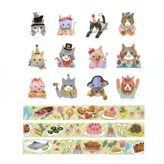 Bande Washi Tape + Sticker Roll Set - Cat Party