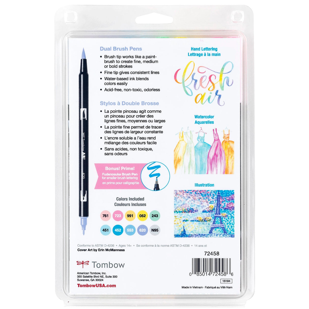 Dual Brush Pen, Pastel, 10-Pack +Free Fudenosuke