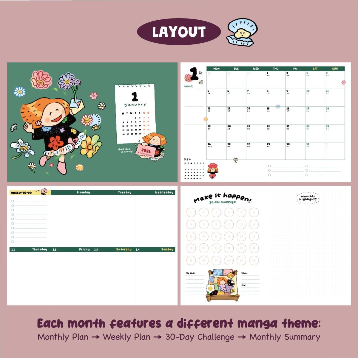 2026 Planner Kawaii Schedule Book - Savour Every Moment