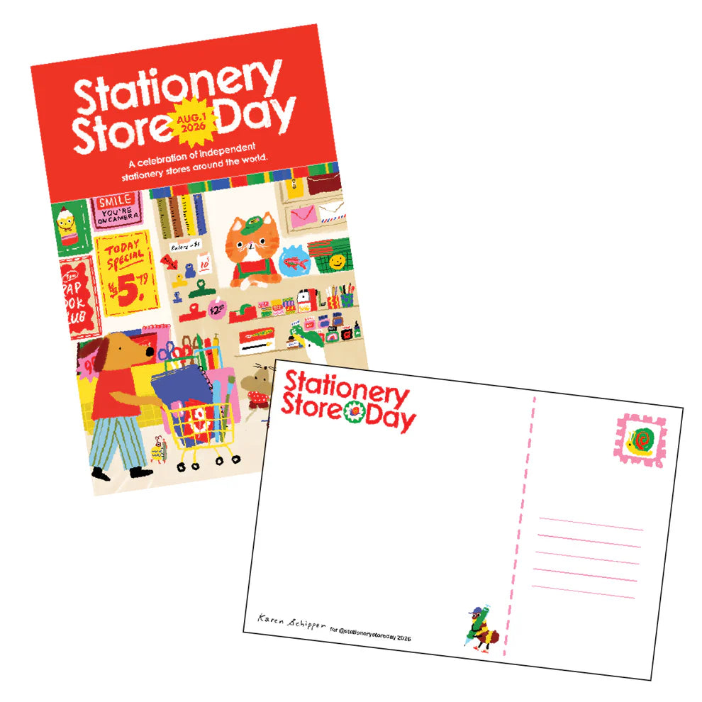 Stationery Store Day 2026
Postcards with 2026 poster art by Karen Schipper.
4" x 6"
Matte front, uncoated back
Artwork property of Karen Schipper