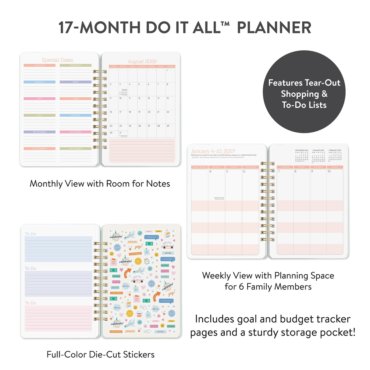 Looking for a planner that can keep pace with your busy life? Meet Orange Circle Studio’s best-selling Do It All™ Planner (Aug. 2026–Dec. 2027). Designed for families and multitaskers alike, it offers space for up to six schedules, plus monthly and weekly views to keep everything on track. Inside, you’ll also find inspirational quotes, fun stickers, and tear-out to-do and shopping lists. Finished with stylish cover art and a handy elastic closure, it’s a planner that truly does it all.
• 5.75"w x 8.25"h
•