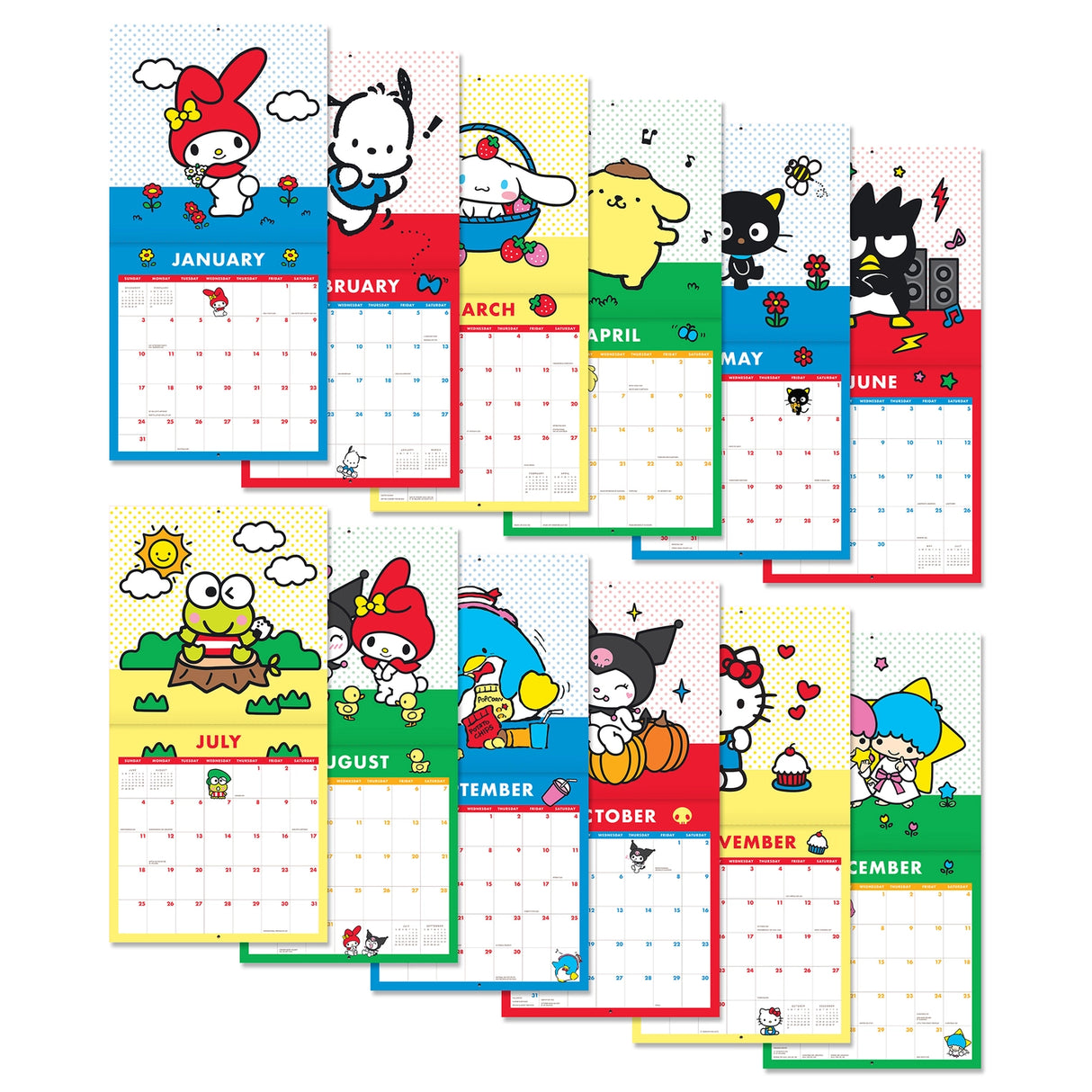 Make 2027 your best year yet with this classic 12" × 12" Hello Kitty® and Friends Wall Calendar (Jan.–Dec. 2027). Filled with super cute artwork, this 12-month calendar doubles as cheerful wall décor, brightening any space while helping you stay organized all year.
• 12"w x 12"h closed
• 12 months (Jan.–Dec. 2027)
• 13 pages; 150 gsm acid-free, FSC®-certified paper
• Saddle-stitch binding
© 2026 SANRIO CO., LTD. Used Under License.