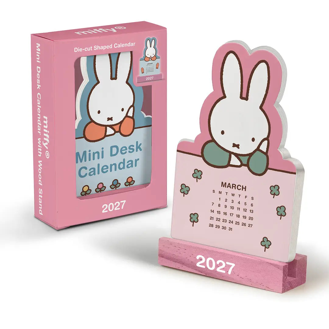 Welcome the new year with this adorable Miffy Desk Calendar (Jan.–Dec. 2027). Each month is printed on a sturdy, die-cut card featuring the iconic bunny in pastel colors and seasonal artwork. Place the current month on the included wooden stand for a sweet, simple calendar reference you’ll enjoy all year long.
• Box: 3.75"w x 5.25"h
• 12 months (Jan.–Dec. 2027)
• 13 sheets; 300 gsm acid-free, FSC®-certified paper
• Shrink-wrapped in paper box
• Includes sturdy wood stand
© Mercis bv