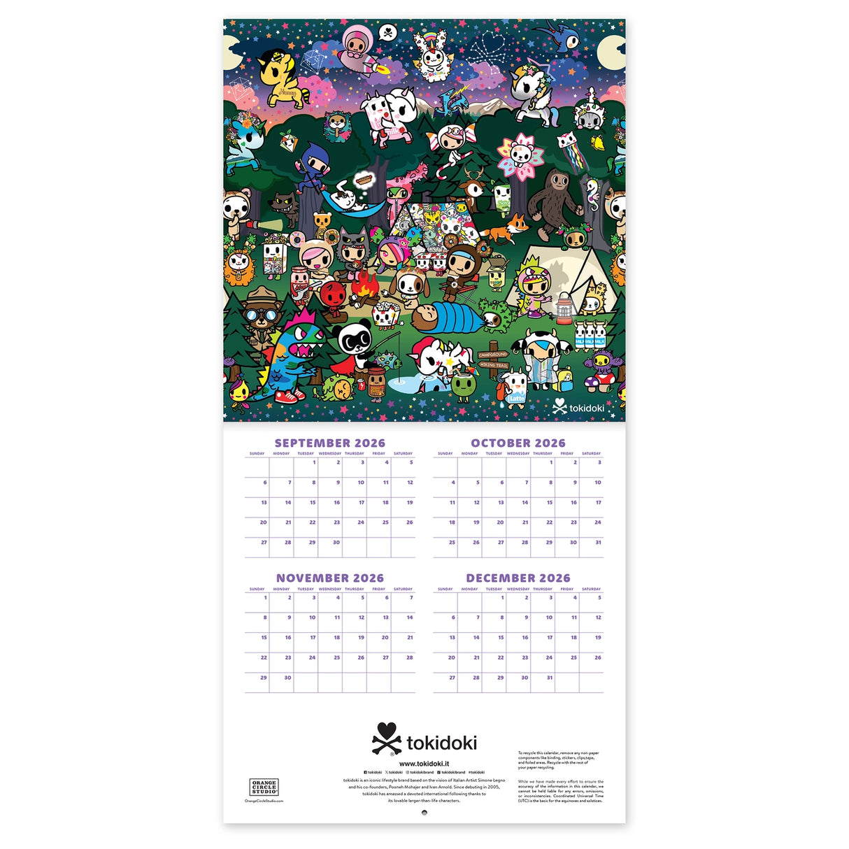 Adventure through the year with the iconic tokidoki™ crew! This 7" × 7" Wall Calendar (Jan.–Dec. 2027) is not too big or too small—it's just the right size to help keep your days on track while doubling as adorable wall art that brightens every space.
• 7"w x 7"h closed
• 12 months (Jan.–Dec. 2027)
• 13 pages; 150 gsm acid-free, FSC®-certified paper
• Saddle-stitch binding