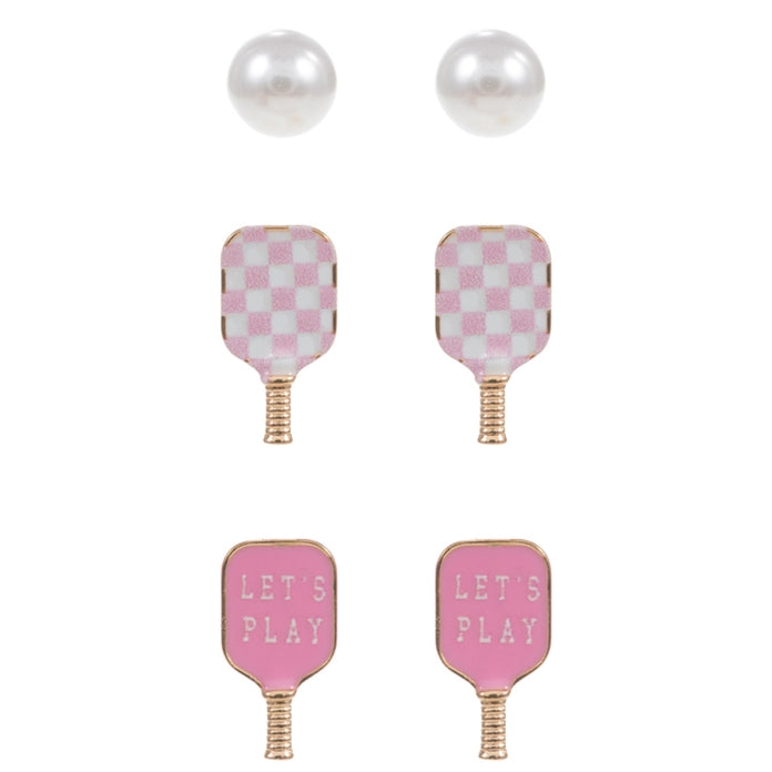 Enamel Pickleball Themed Stud Earring Set