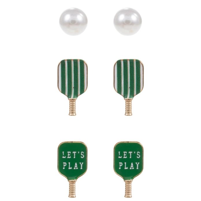 Enamel Pickleball Themed Stud Earring Set