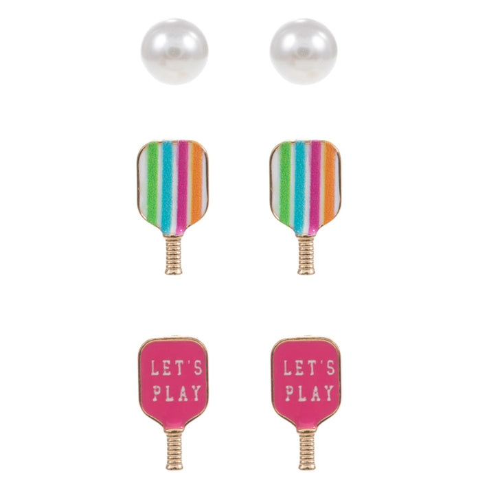 Enamel Pickleball Themed Stud Earring Set