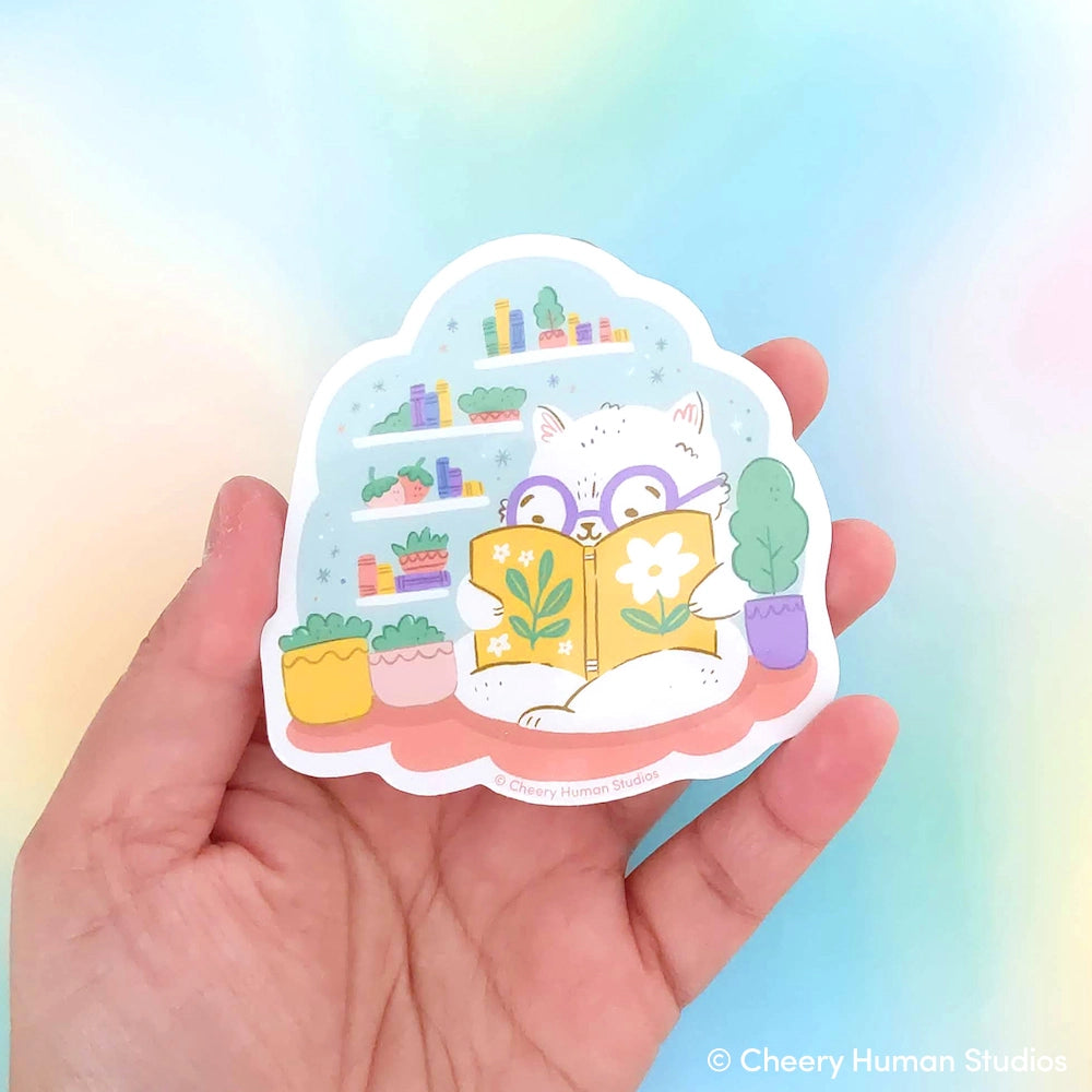 Reading Nook Cat Vinyl Sticker
