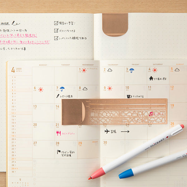 Midori Clip Ruler - Copper - Basic Shapes Stencil