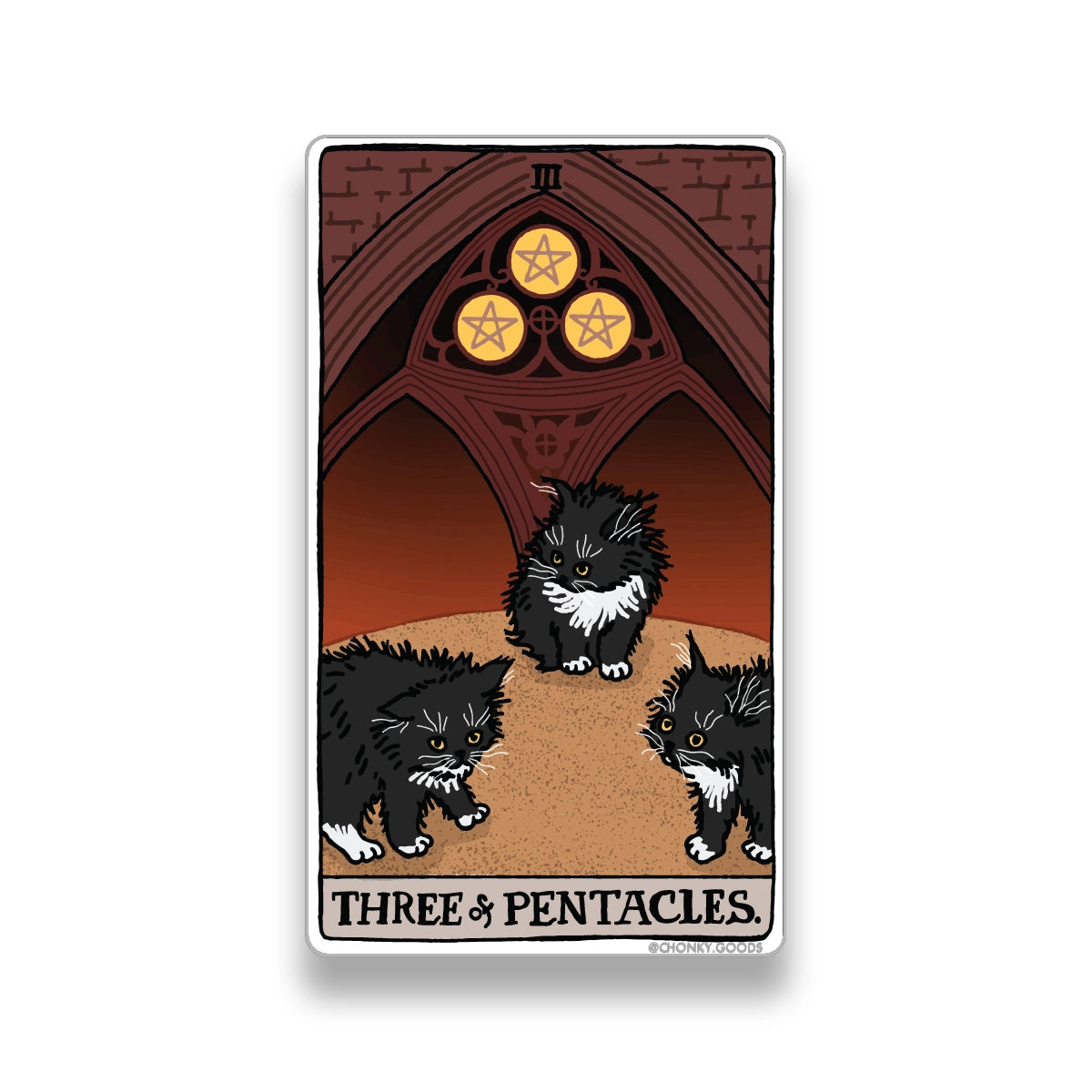 Three of Pentacles Tarot Cat Meme Stickers (Minor Arcana)
