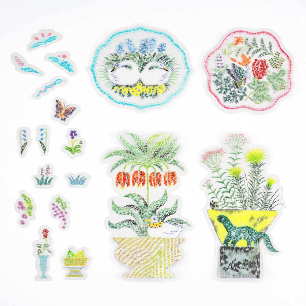 Hobonichi iyo okumi: Transparent Embroidery Sticker Set - My Garden