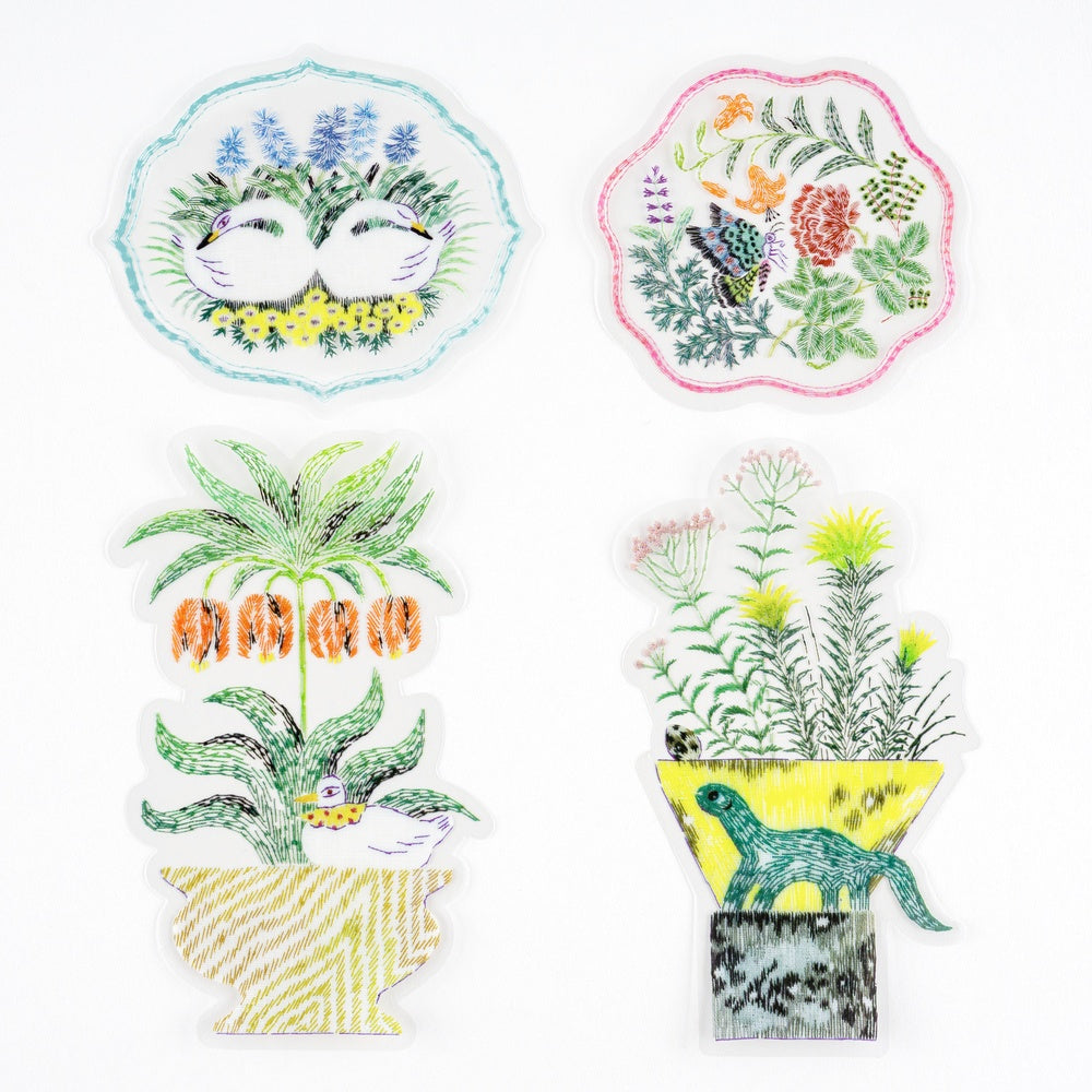 Hobonichi iyo okumi: Transparent Embroidery Sticker Set - My Garden