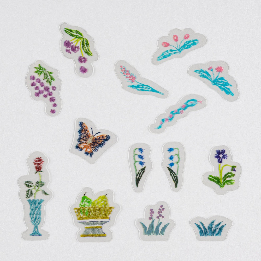 Hobonichi iyo okumi: Transparent Embroidery Sticker Set - My Garden