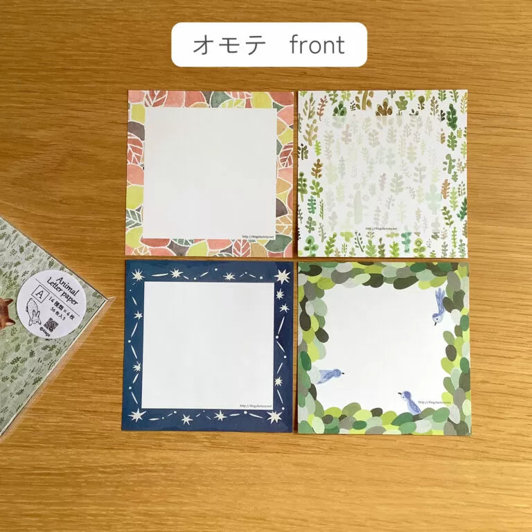 Featuring charming watercolor of a variety of animals from Japanese illustrator 4legs
It is a convenient size that is not too big or too small. Please use it as a communication tool for small thank you and announcements. There are no lines on the front side, so you can use it freely as a shop card or business card with stamps and stickers as well as memos and letters. It is a great gift for people who like paper. The gorgeous and gentle designs will ma