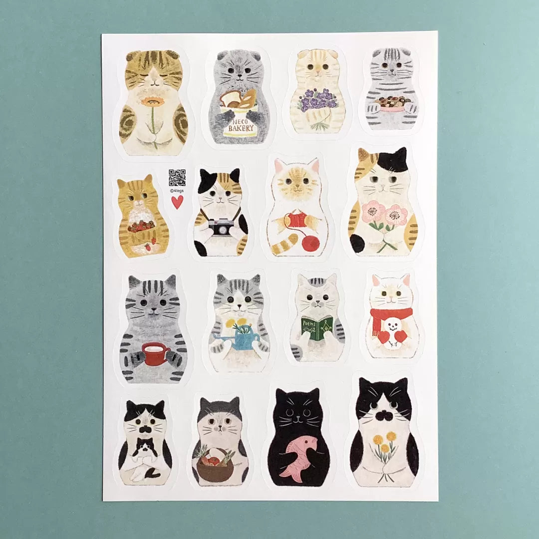 Add a touch of charm to your crafts with this adorable Cat Matryoshka sticker sheet from 4legs. Each sticker features a sweet nesting‑doll–style cat watercolor image, blending cozy folk‑art vibes with the brand’s signature cuteness.
Size: approx. 3.75in x 4.75in
Contents: 1 sheet