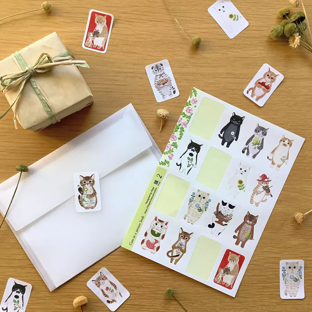This is a sheet sticker from the series Cat in the Picture Book. This sticker sheet features 16 different cat illustrations. Each sticker feels like a tiny story—perfect for adding personality to journal spreads, scrapbooks, pen‑pal letters, and handmade cards.
Size: approx. 3.75in x 4.75in
Contents: 1 sheet