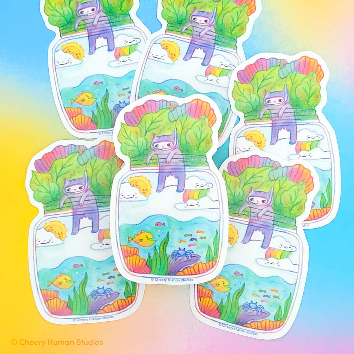 Tiny Worlds + Cats: Ocean Vinyl Sticker