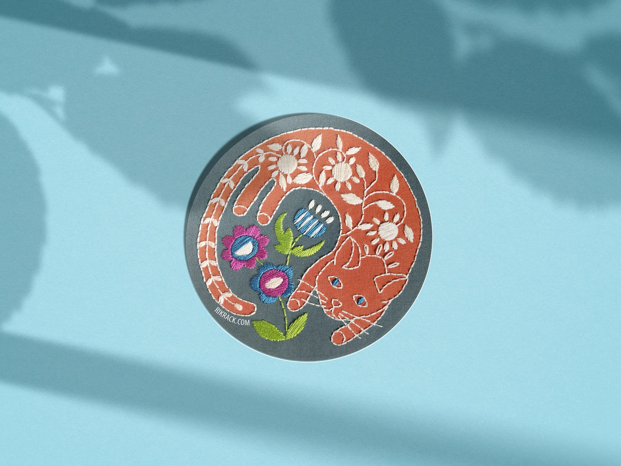 Garden Cat 3" Vinyl Circle Sticker