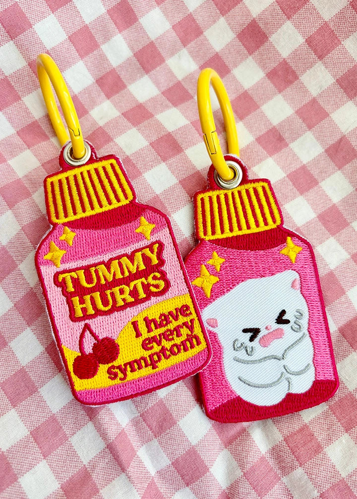 Maobabie Tummy Hurts Medicine Embroidered Keychain