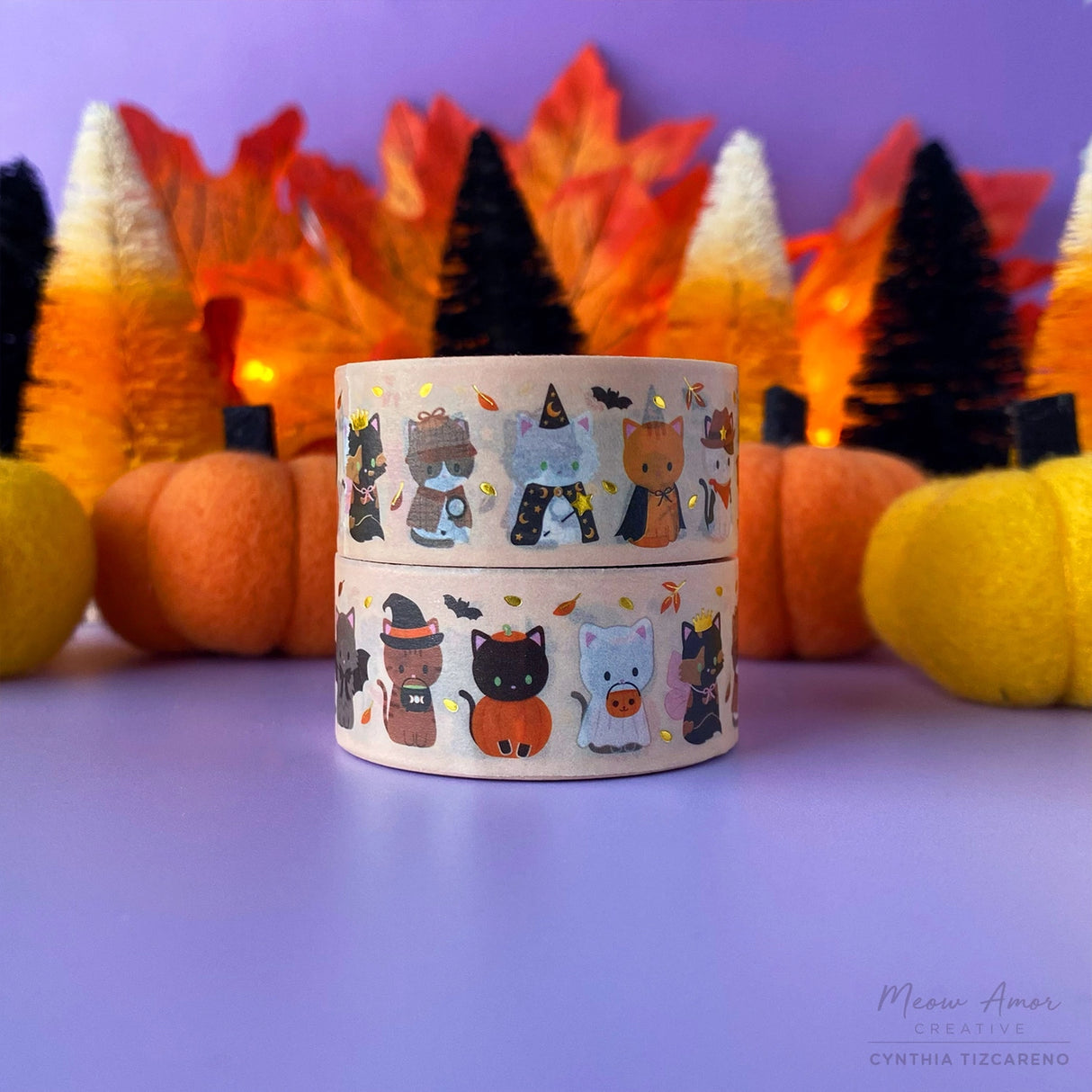 Halloween Cat Parade Gold Foil Washi Tape