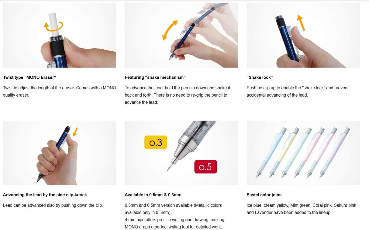 Tombow Mono Graph Mechanical Pencil - Neon Blue 0.5 mm