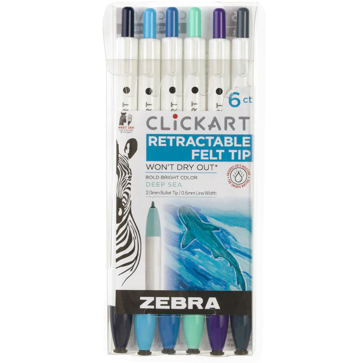 Clickart Retractable Felt Tip Marker 6-Pack - Deep Sea