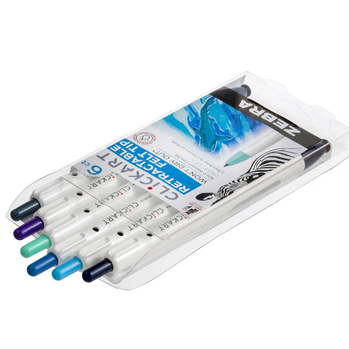 Clickart Retractable Felt Tip Marker 6-Pack - Deep Sea