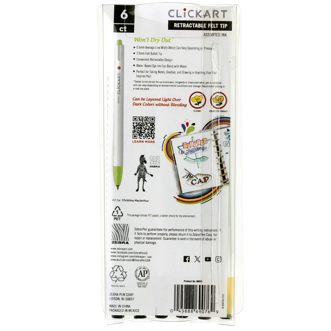 Clickart Retractable Felt Tip Marker 6-Pack - Celebration