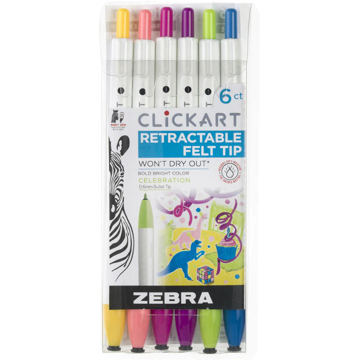 Clickart Retractable Felt Tip Marker 6-Pack - Celebration