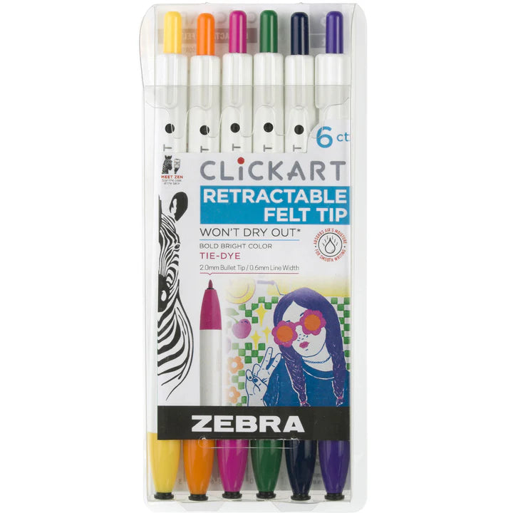 Clickart Retractable Felt Tip Marker 6-Pack - Tie-Dye