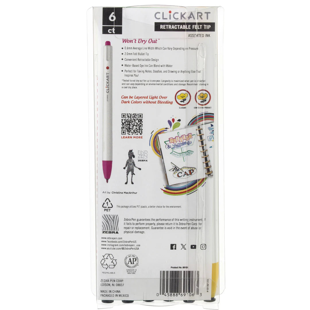 Clickart Retractable Felt Tip Marker 6-Pack - Tie-Dye