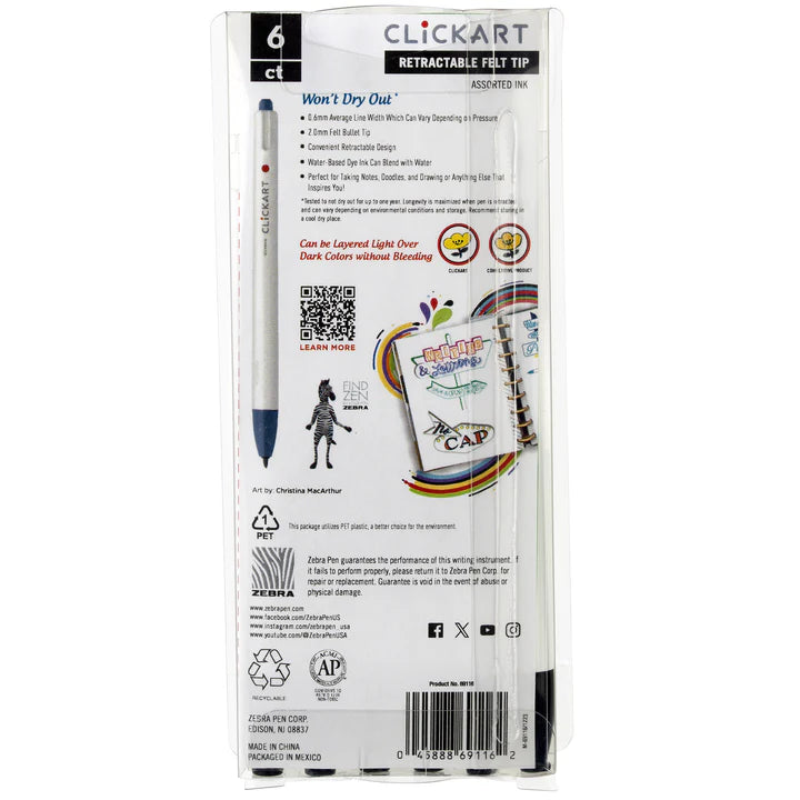 Clickart Retractable Felt Tip Marker 6-Pack - Night Scape