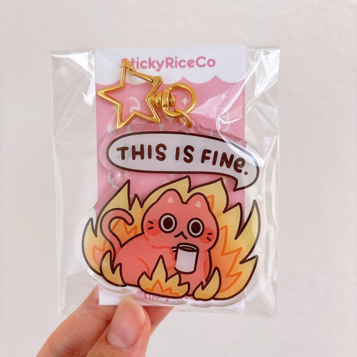 This Is Fine Cat Glitter Keychain