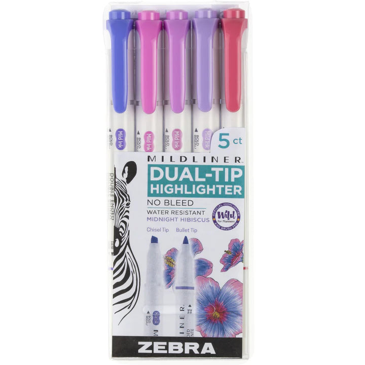 Zebra Mildliner Dual-Tip Highlighter 5-Pack - Midnight Hibiscus