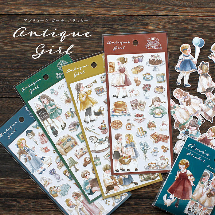 Antique Girl Sticker Playing Time
