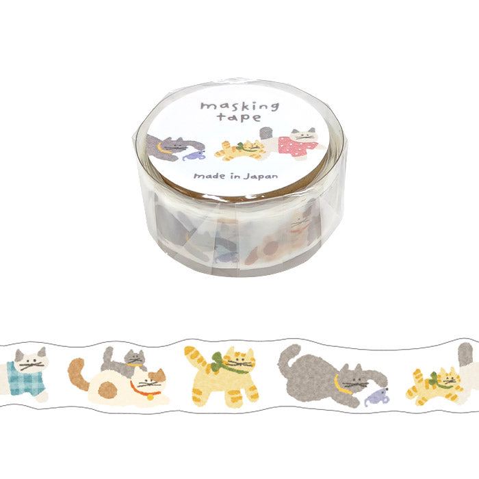 Cinta washi de Hokkori con diseño de gato