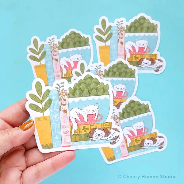 Cozy Cat & Dog Friends Vinyl Sticker