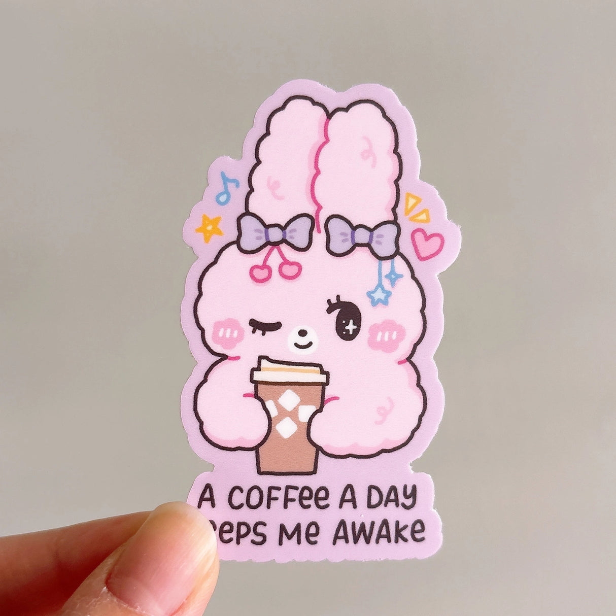 StickyRiceCo Vinyl Sticker - A Coffee A Day Keeps Me Awake Fluffy Bunny