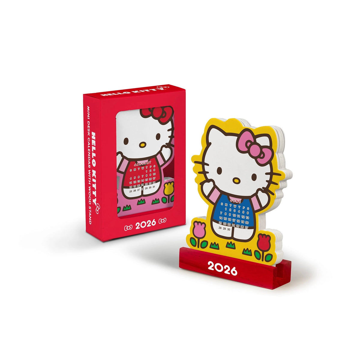2026 Hello Kitty Playful Pink Mini Desk Calendar with Wood