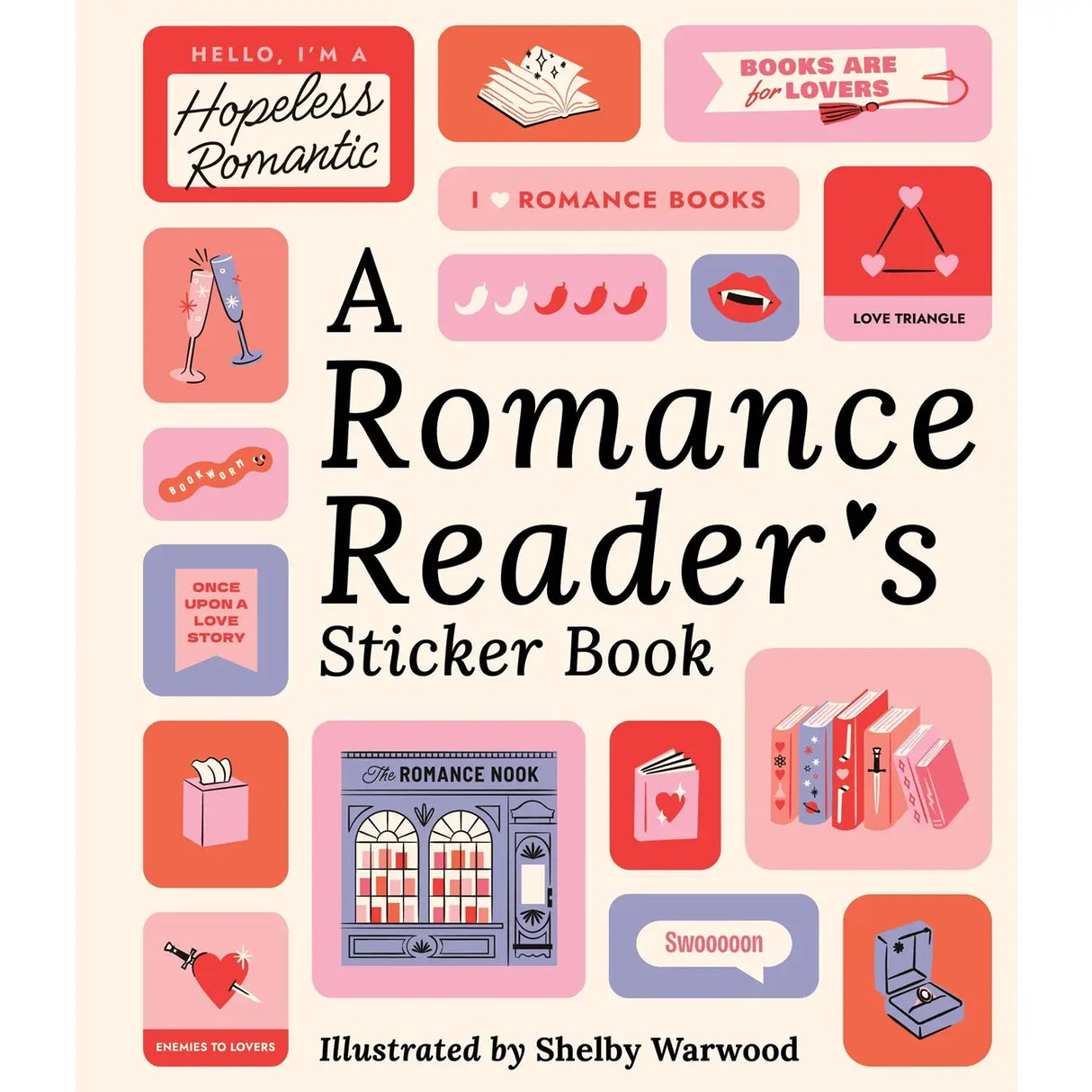 This is THE gift for the millions of romance readers who can't get enough of their favorite genre! There is so much to celebrate about romance books: the tropes, the characters, the language, the authors, the fanbase, the camaraderie . . .
Featuring hundreds of fun and colorful stickers, this gorgeous sticker book has it all: illustrated romance bookstores, phrases like "and then they kissed," "happily ever after," and "crying over fictional characters," subgenres, and more. It's the perfect self-purchase