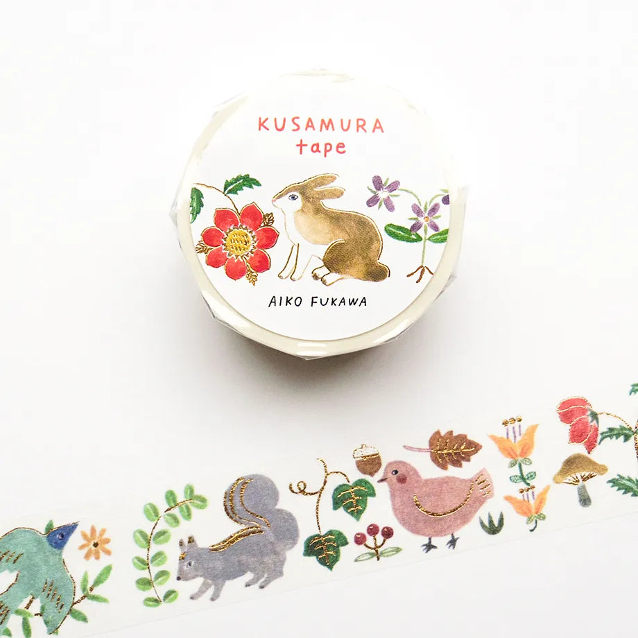 Cozyca Products - Aiko Fukawa Washi Tape - KUSAMURA Tape
Washi tape by illustrator Aiko Fukawa. The botanical pattern with flowers and animals is a stylish and cute design. Accented with glittering gold foil. It is also recommended for notebook deco
20mm wide x 5m long