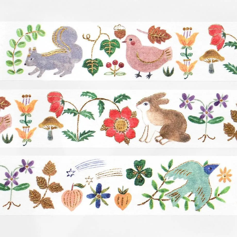 Cozyca Products - Aiko Fukawa Washi Tape - KUSAMURA Tape
Washi tape by illustrator Aiko Fukawa. The botanical pattern with flowers and animals is a stylish and cute design. Accented with glittering gold foil. It is also recommended for notebook deco
20mm wide x 5m long