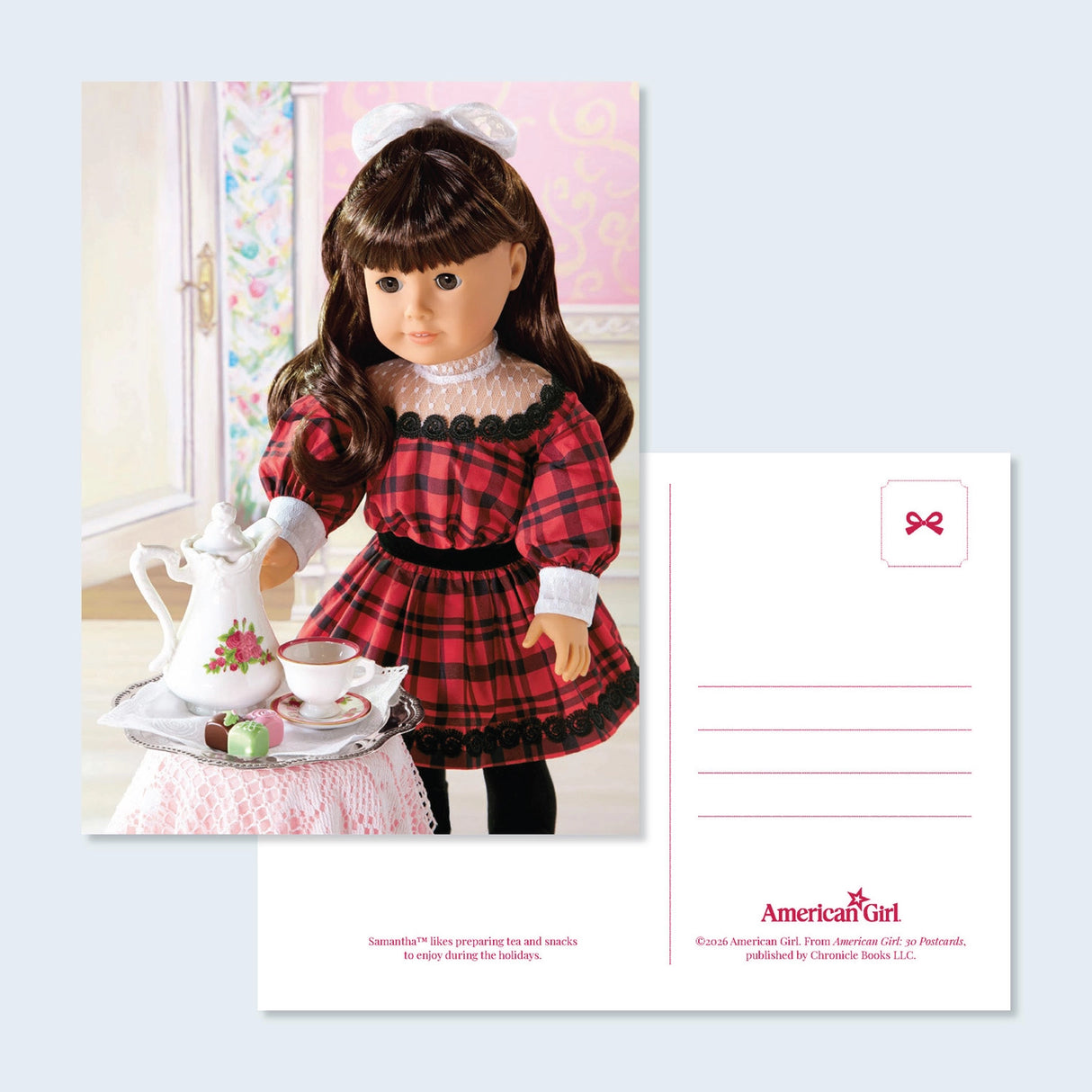 Celebrate American Girl®! This officially licensed postcard set features charming photographs of the iconic Historical Character dolls and their many adventures.
For generations, American Girl® has fostered empathy and imagination in every story. Perfect for sending to a friend or displaying on your wall or desk as an art print, these charming postcards feature delightful photos of American Girl® favorites: Samantha Parkington™, Kit Kittredge™, Molly McIntire™, Kirsten Larson™, Josefina Montoya™, Addy Walk
